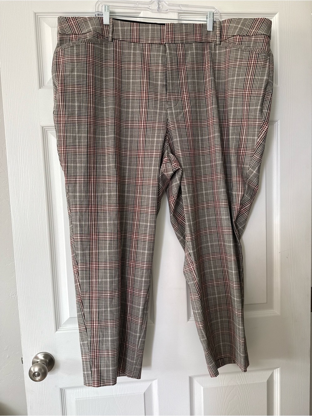 Ava & Viv Plaid Cropped Ankle Pants in Gray and Red Accent